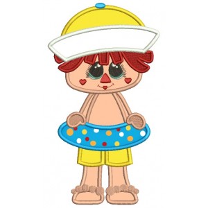 Little Girl Ready For The Beach Applique Machine Embroidery Design Digitized Pattern
